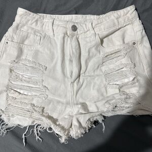 SHEIN White Ripped Jean Shorts